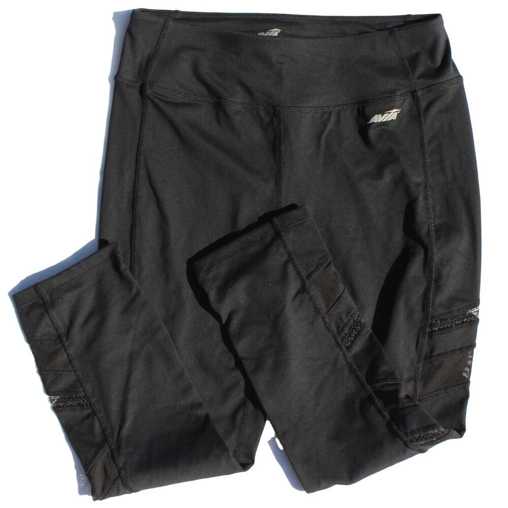Avia Women's Medium Black Cropped Leggings With Mesh Panels - Picture 2 of 8